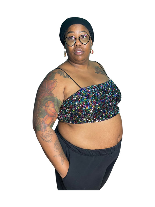 Black & Colourful Sequin Crop Top w/ Zipper on the back