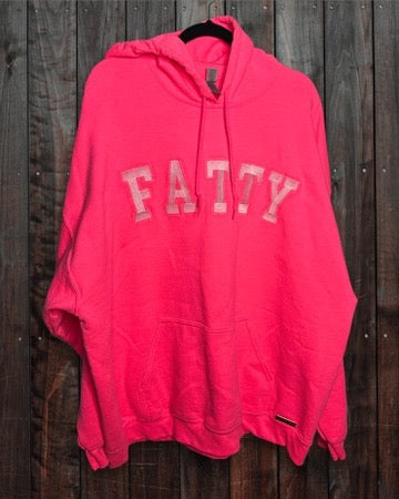 Bright Pink w/ White FATTY Embroidered Crewneck Hoodie