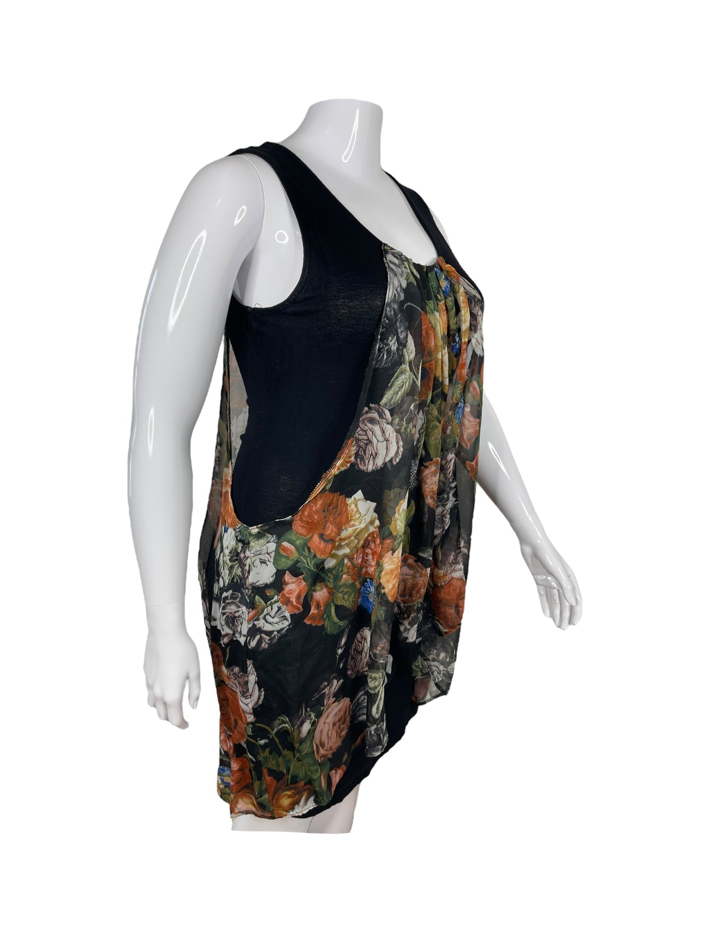 Black w/ Floral Sleeveless Top (L)