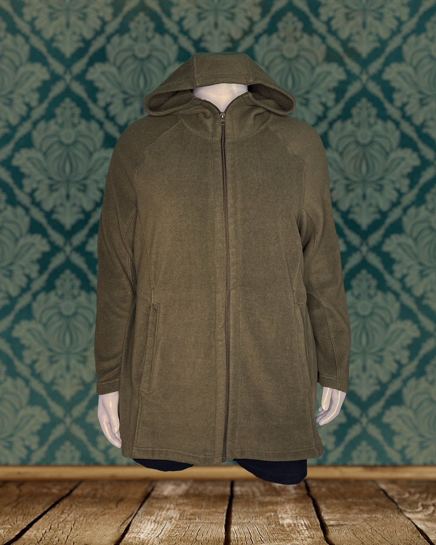 Olive Green Long Sleeved Zippered Hoodie