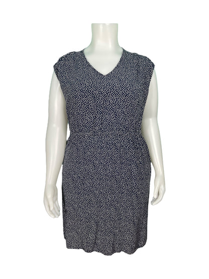 Navy Blue Sleeveless w/ White Polka Dots Knee Length Dress