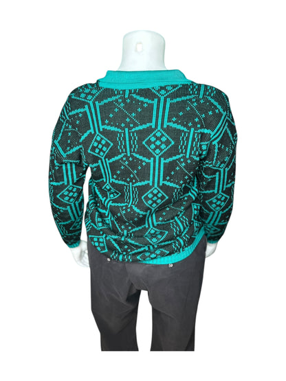 Vintage Black and Teal Long sleeved Jumper w/ Shoulder Pads