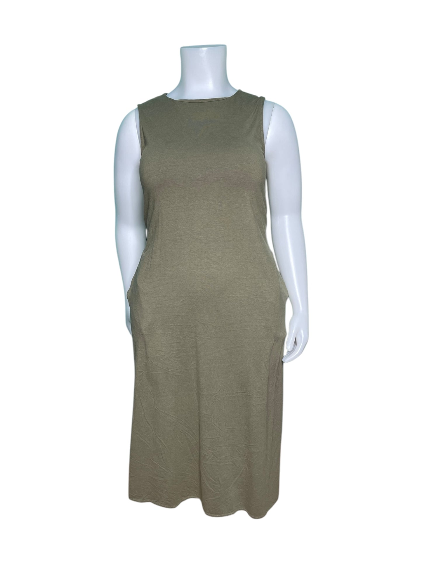 Olive Green Sleeveless Maxi Dress w/ Pockets