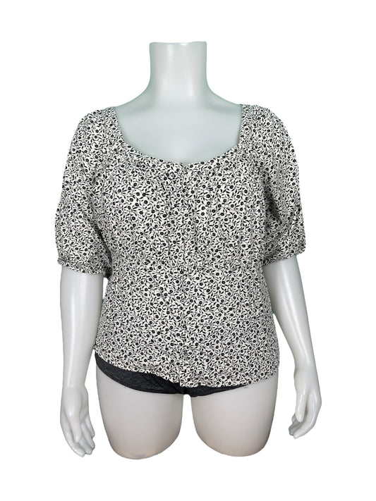 White w/ Black Floral Pattern Blouse