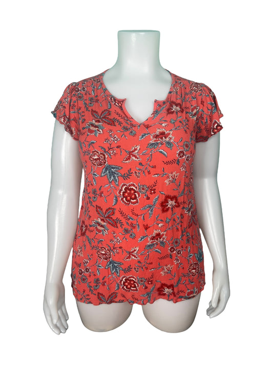 Coral Floral Patterned Top