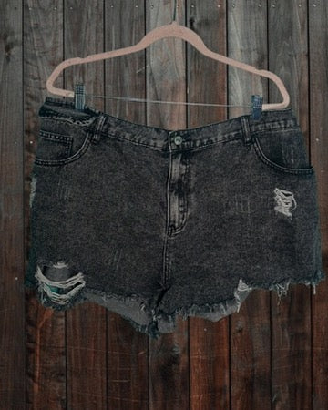 Black Washed Distressed Short Shorts