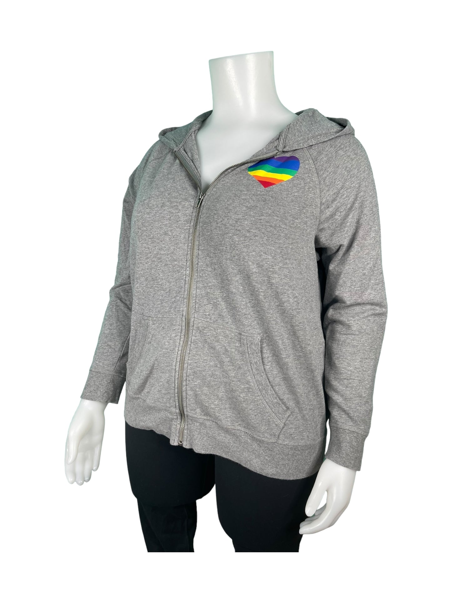 Grey Zipper Hoody w/ Rainbow Heart (2X)