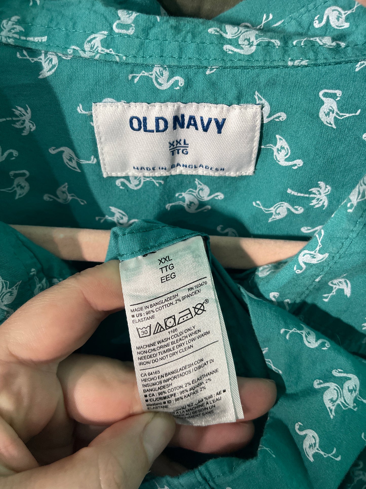Teal w/ Flamingo Short Sleeved Button Up Shirt
