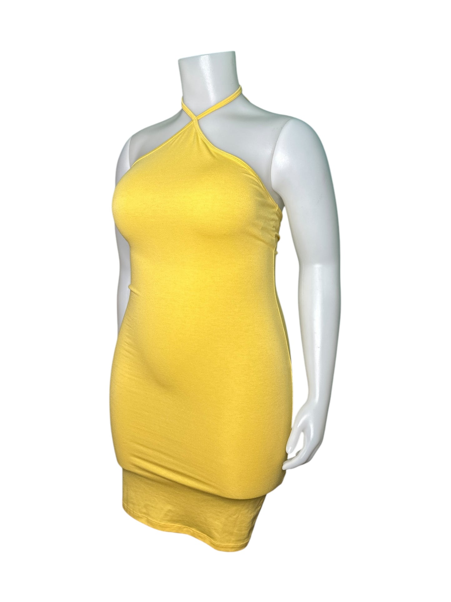 Yellow Halter Backless Bodycon Dress