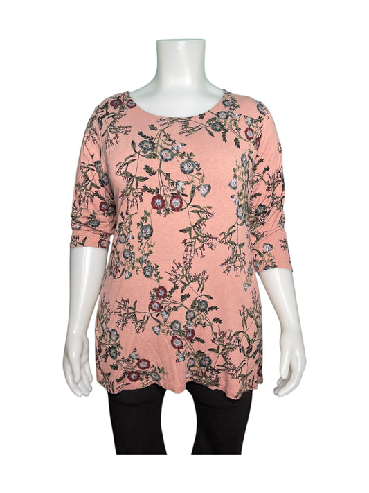 Coral Floral Patterned 3/4 Sleeve Shirt