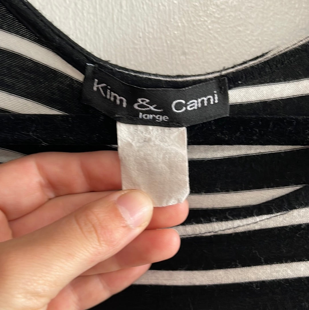 “Kim & Cami” Black & White Striped Top w/ Sheer Back (L)