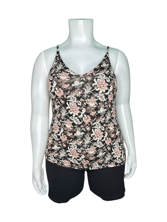Pink & Brown Floral Patterned Spaghetti Strap Cami