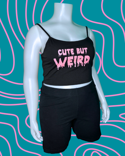 Black “cute but weird” Crop Tank Top