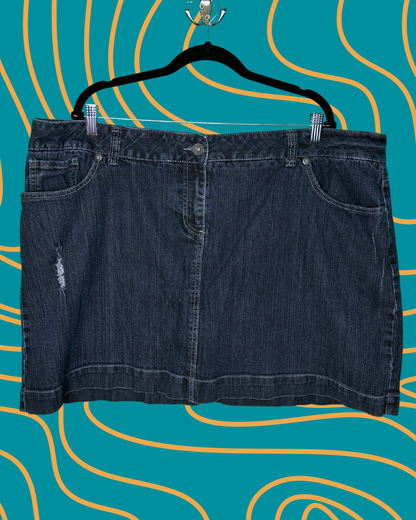 Dark Blue Distressed Mini Jean Skirt