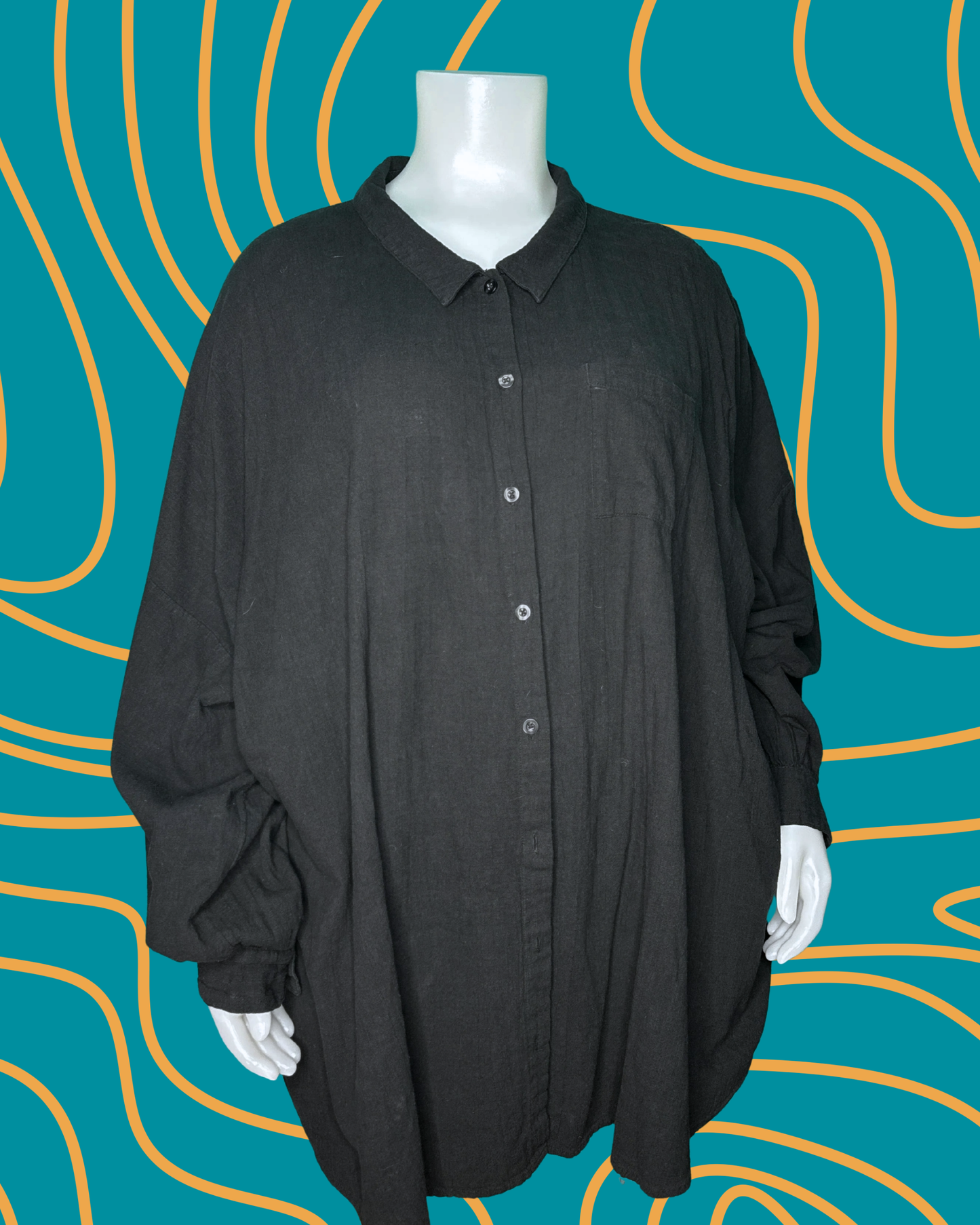 Black Linen Long Sleeve Button up Shirt