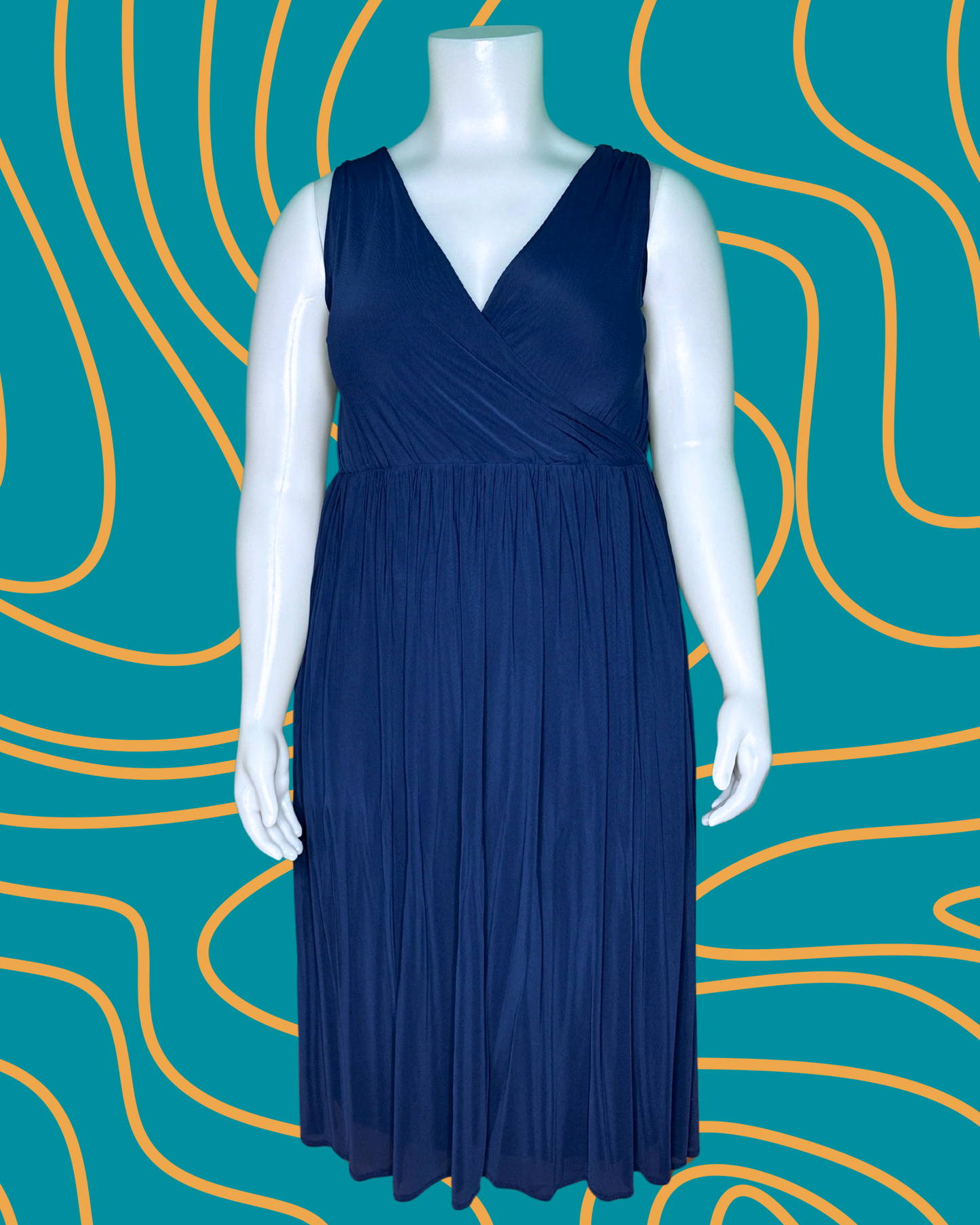 Navy Sleeveless V-Neck Maxi Dress