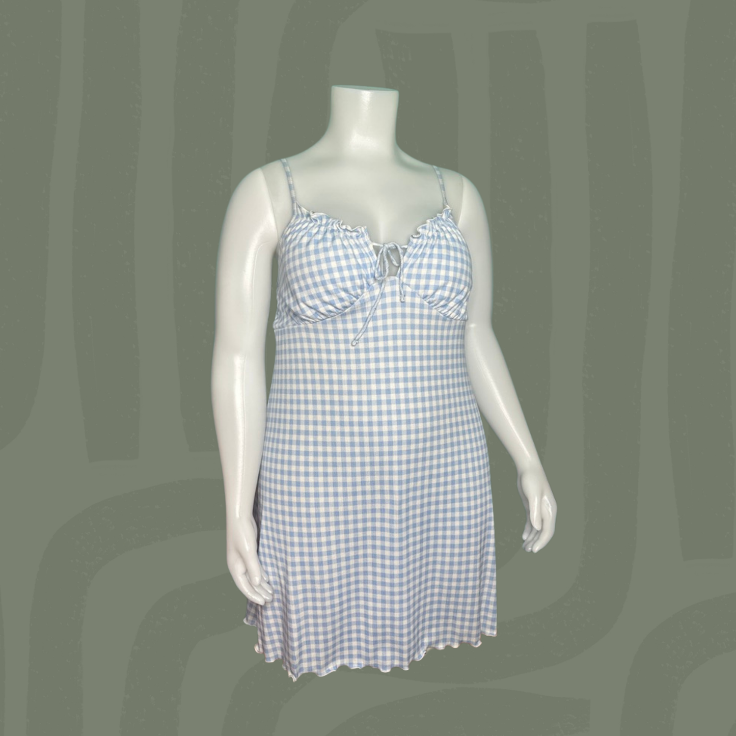 Light Blue Gingham Spaghetti Strap Mini Dress