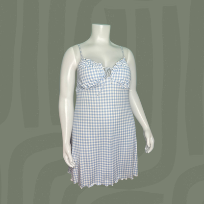 Light Blue Gingham Spaghetti Strap Mini Dress