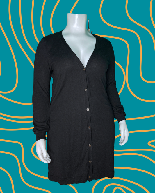 Black V-Neck Long Sleeved Knit Button up Dress