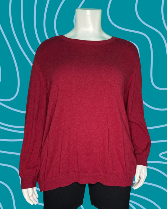 Red Long Sleeved Knit w/ Sheer V Detailed Sweater