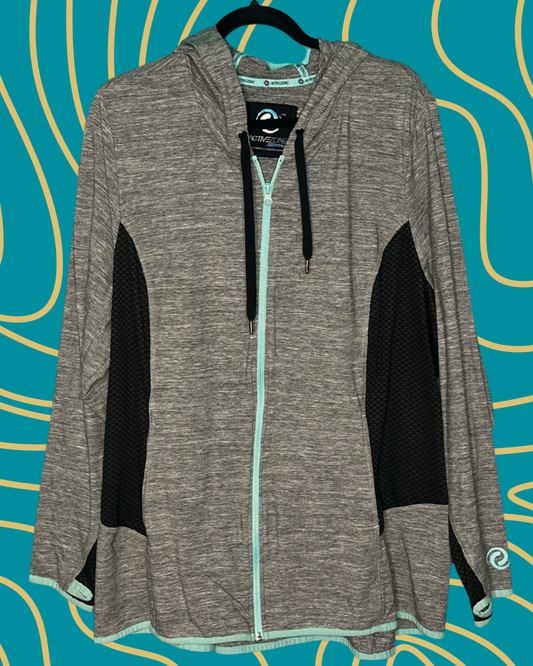 Grey, Black & Light Blue Zippered Hoodie
