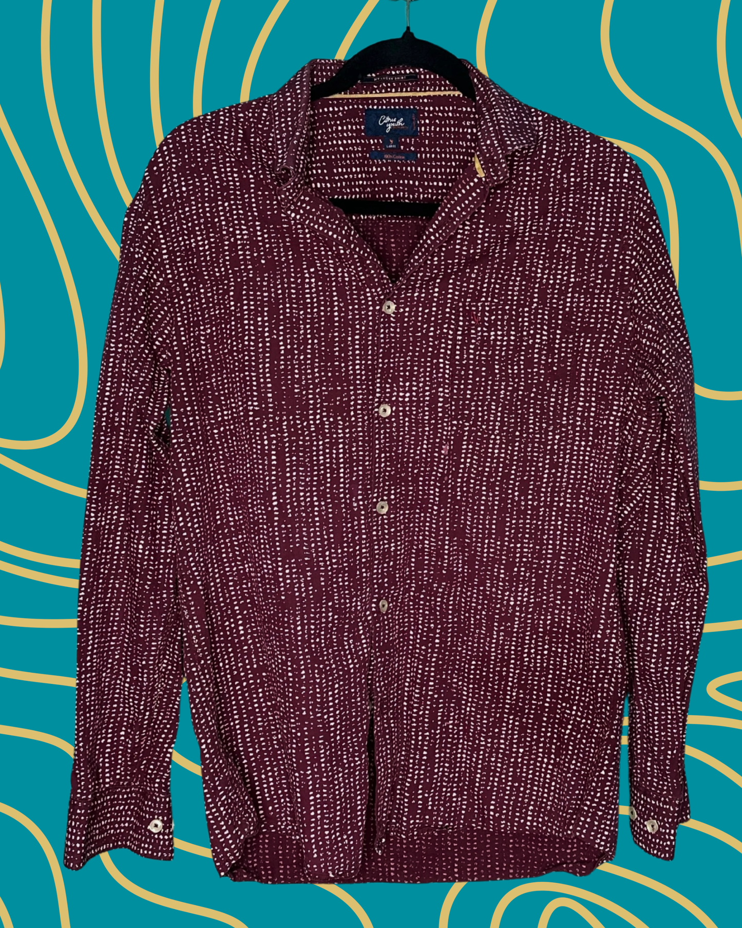 Burgundy & Tan Abstract Patterned Button up Shirt