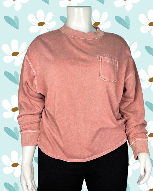 Coral Long Sleeved Sweater with Pocket