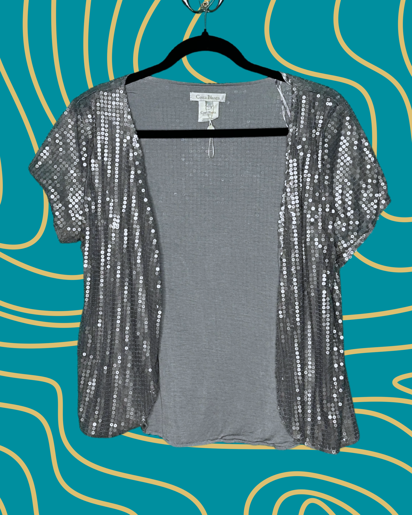 Silver Short Cap Sleeved Cardigan