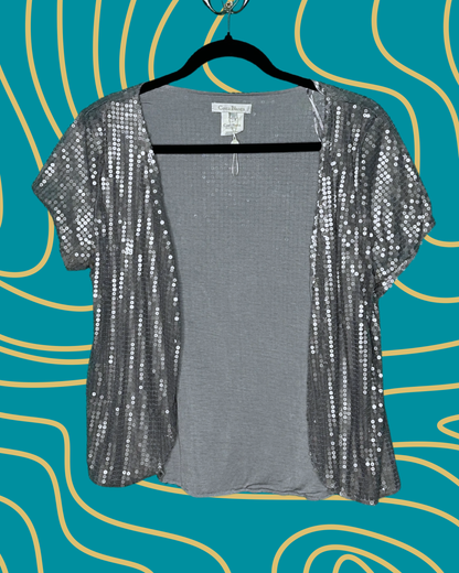 Silver Short Cap Sleeved Cardigan