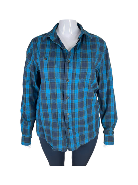 Blue Plaid Long-Sleeved Dress Shirt