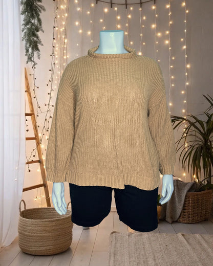 Tan Mock-neck Knit Sweater