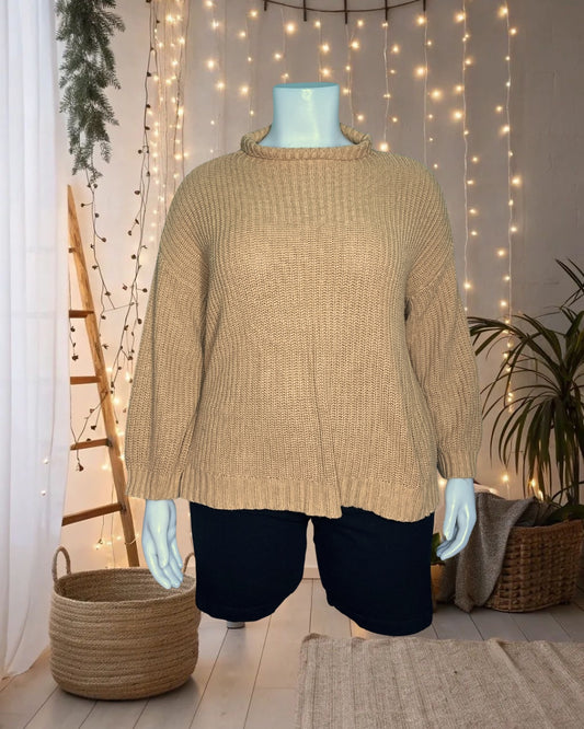 Tan Mock-neck Knit Sweater