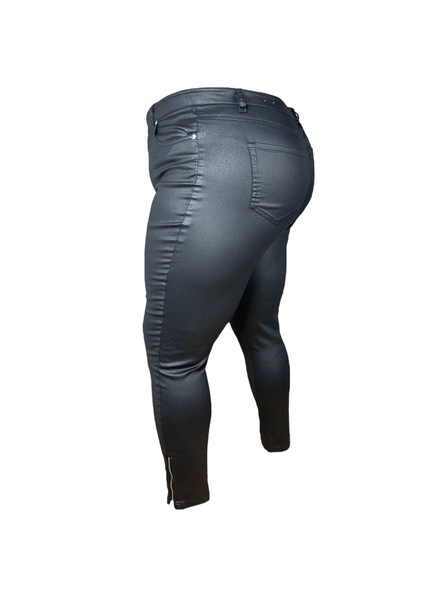 Black Coated Jeans w/ Zipper Ankle Details