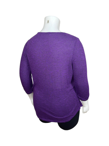 Purple Striped 3/4 Sleeve Top w/ Zipper Collar