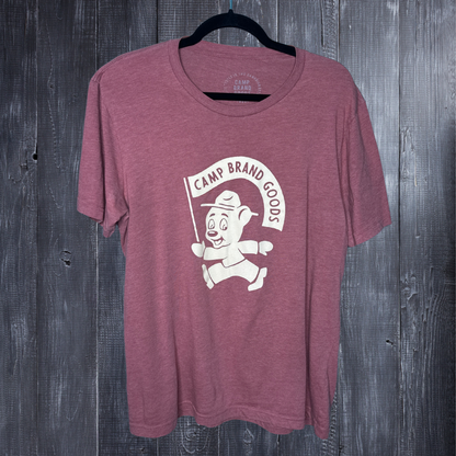 Burgundy Short Sleeved "Camp Brand Goods" Graphic T-Shirts
