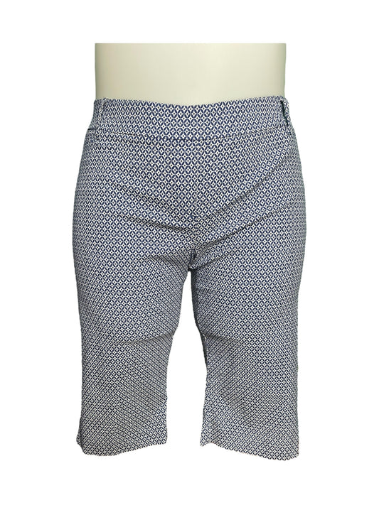 Blue and White Patterned Capri Work Pants