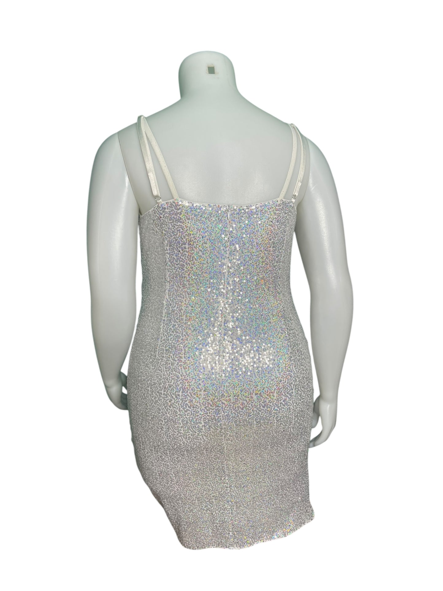 Silver Sequin V-Neck Mini Dress