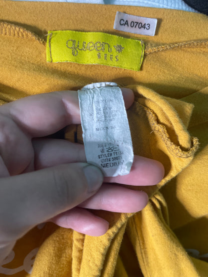 Yellow Long Sleeved "Weekend Mood" Graphic Crop Top