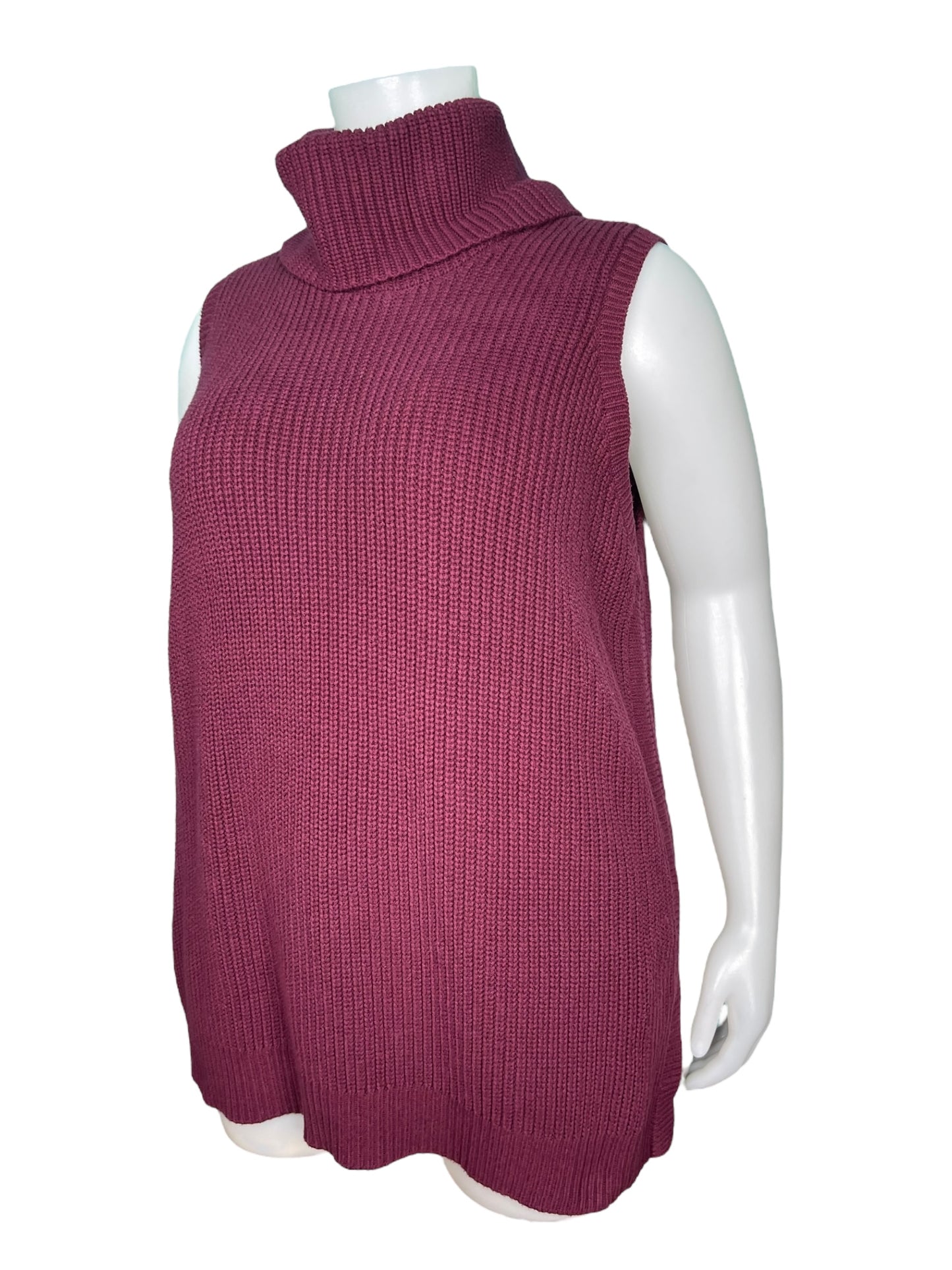 Burgundy Sleeveless Turtleneck Knit Sweater