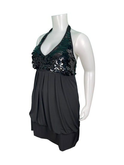 Black Halter Mini Dress with Sequin Bodice