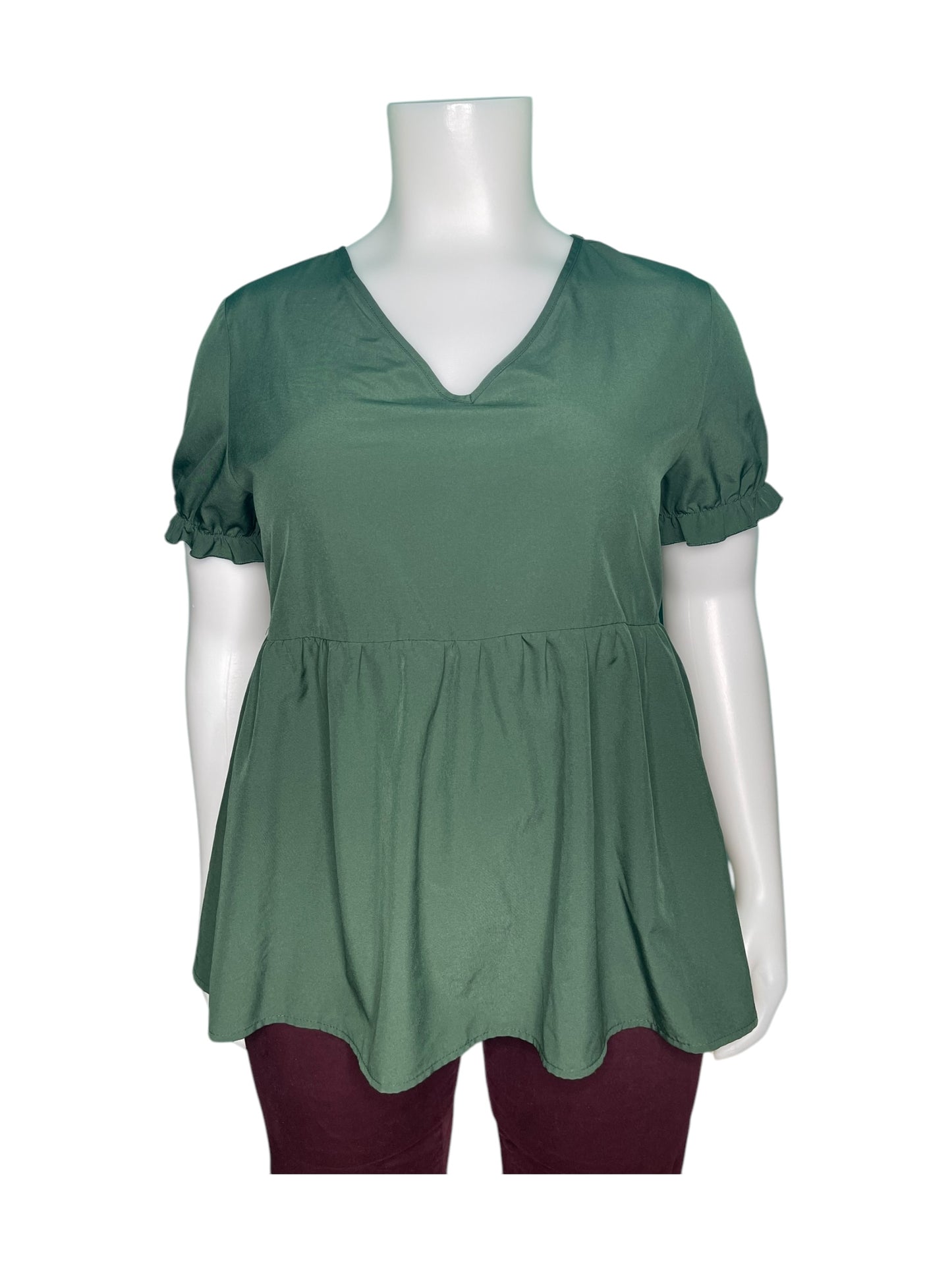 Green V-neck Short Sleeved Shirt