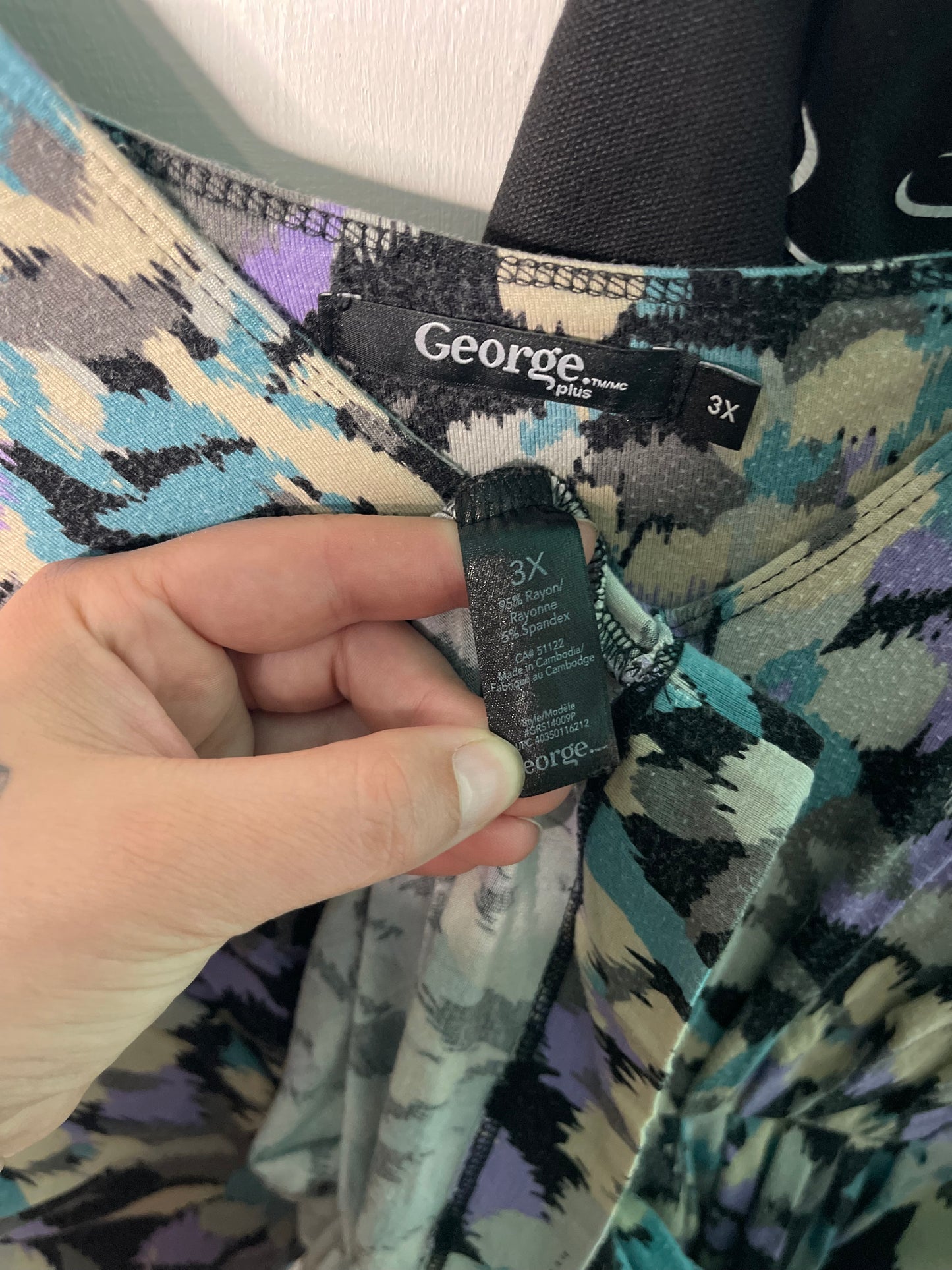 Black, Purple, and Cream Abstract Patterned Sleeveless Knee length Dress