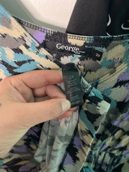 Black, Purple, and Cream Abstract Patterned Sleeveless Knee length Dress