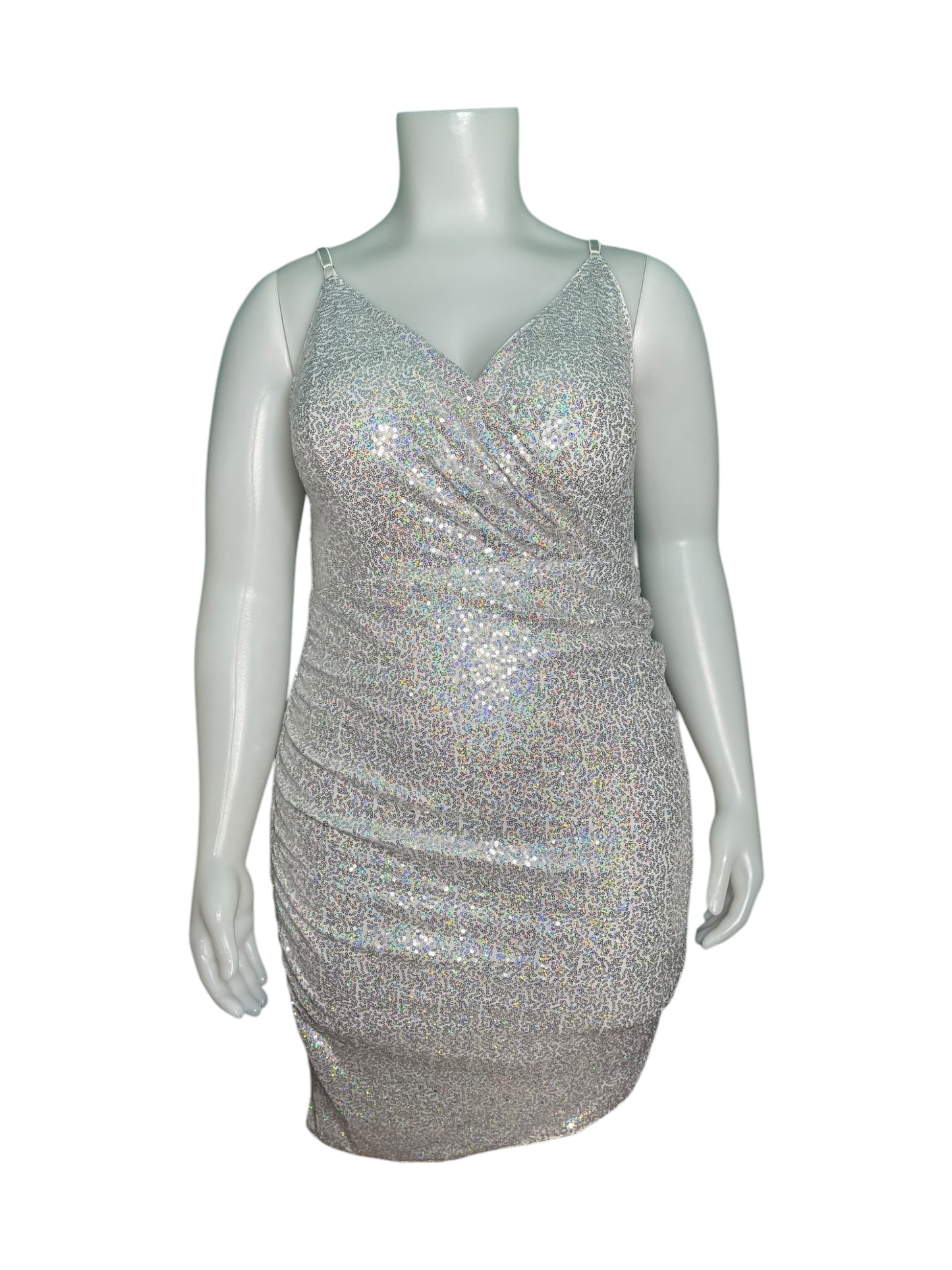 Silver Sequin V-Neck Mini Dress