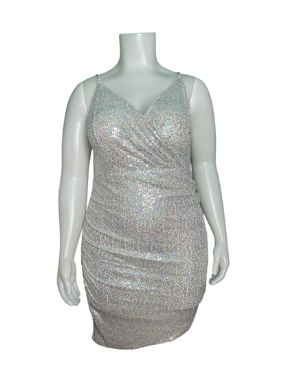 Silver Sequin V-Neck Mini Dress