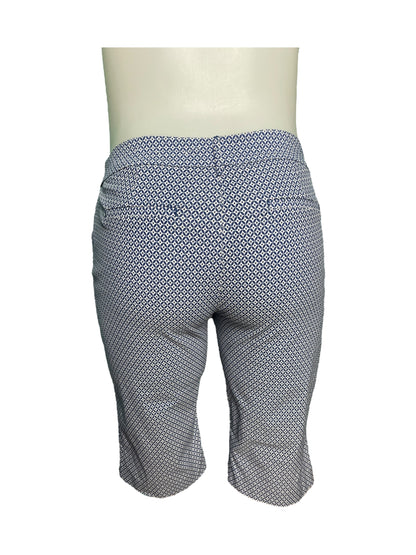 Blue and White Patterned Capri Work Pants
