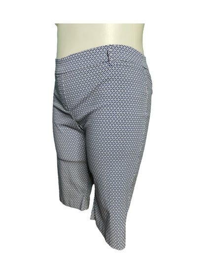 Blue and White Patterned Capri Work Pants