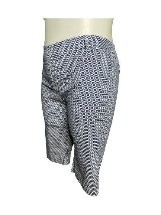 Blue and White Patterned Capri Work Pants
