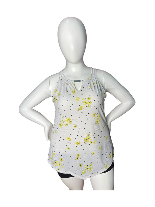 White Halter w/ Yellow Floral Pattern Blouse
