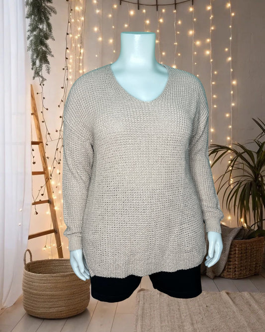 Cream V-Neck Knit Sweater
